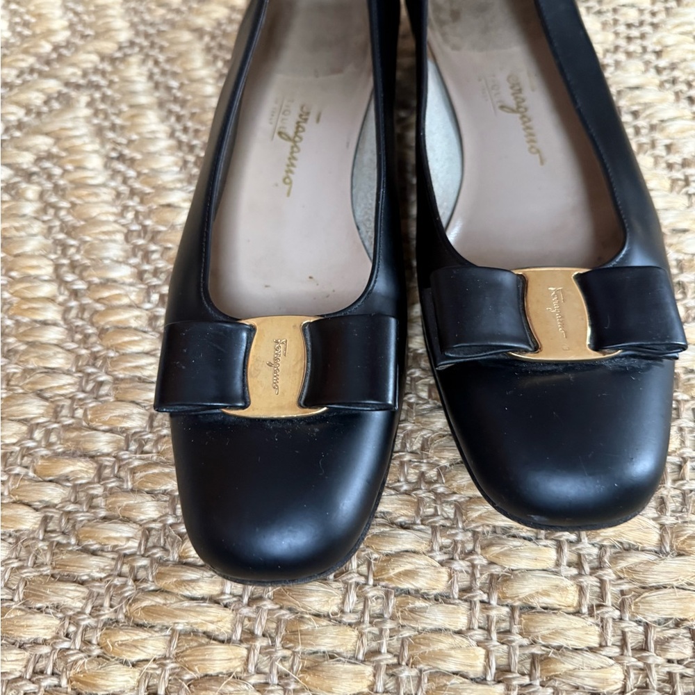 Salvatore Ferragamo Black Flats with Gold Buckle - Picture 8 of 8